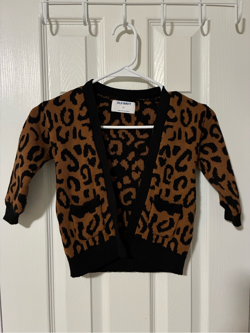Old Navy Black and Brown Leopard-Print Open Front Cardigan